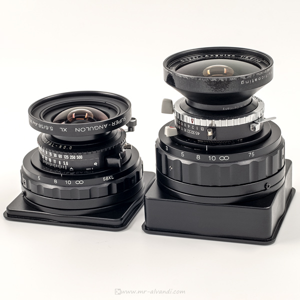 ALVANDI-Alpa Helical Focus Mount Lens Board and Schneider Super Angulon 58/5.6 XL and 75/5.6